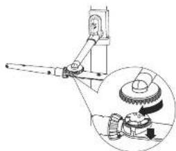 Mechanical assembly diagram showing gear and shaft components with an inset close-up of a gear mechanism (no text or labels)