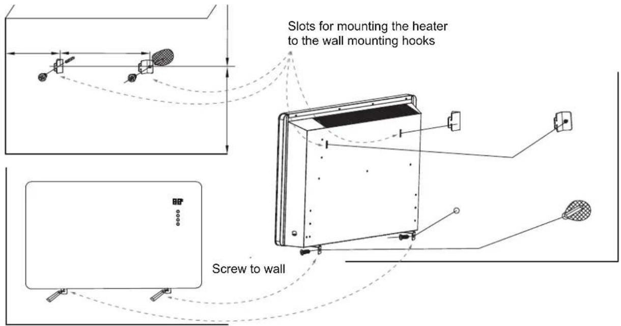 Slots for mounting the heater to the wall mounting hooks Screw to wall