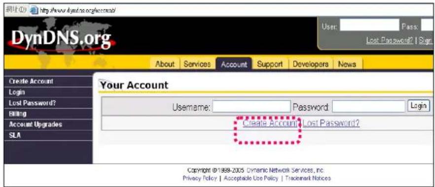 DynDNS.org User: Pass: Lost Password? | Sign About Services Account Support Developers News Create Account Login Lost Password? Billing Account Upgrades SLA Your Account Username: Password Login Create Account Lost Password? Copyright ©1989-2005 Dynamic Network Services, Inc. Privacy Policy | Accept…