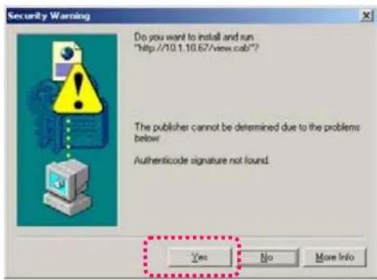 Security Warning Do you want to install and run "http://10.1.10.67/view.cab"? The publisher cannot be determined due to the problems below. Authenticode signature not found. Yes No Move Info
