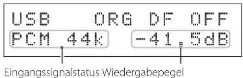 USB ORG DF OFF PCM 44k -41.5dB Eingangssignalstatus Wiedergabepegel