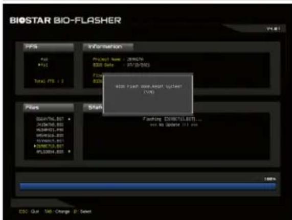 BIOSTAR BIO-FLASHER PPS File +PSL Total PTS = 2 Information Project Name: 2016/74 B338 Data: 07/25/2021 File: B338 B338 Flash mode,reset, cycles! (USB) Flashing [DIRECT13.EBIT]... out to restore (I) out Status Status Flashing 100% ESC: Out TAB: Change B: Select