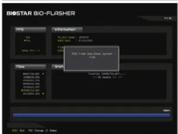 BIOSTAR BIO-FLASHER FFS File #161 TEN: 896.1.2 Information Project Name: 2010030 BIDS Data: 1 971/24/2021 FISH G10 G10 Flash down, Reset system? (V/V) Flare BERRY:01, BIST A:50K/01, BIST B:50K/01, BIST C:50K/01, BIST D:50K/01, BIST E:50K/01, BIST F:50K/01, BIST G:50K/01, BIST G:50K/01, BIST Shift Pusitary: 100% (23, 80)... VIT No: 00000, 117, 117 100% ESC: Quit TAB: Change B: Select