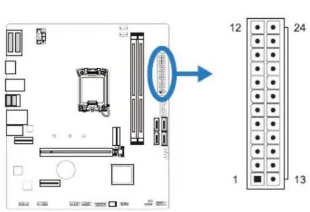 Diagram of a computer motherboard with labeled components and an arrow indicating a process or operation.