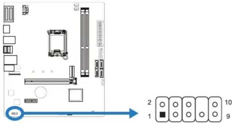 Diagram of a computer motherboard layout with labeled components and a directional arrow indicating movement or navigation.