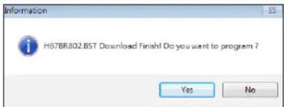Information H67BR802.BST Download Finish! Do you want to program ? Yes No