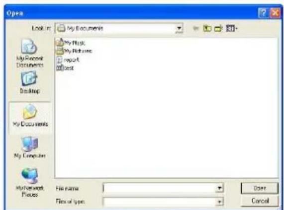 Open Look in: My Documents My Work My Pictures Report Test My Record Documents Desktop My Documents My Computer My Network Files File name: Files of type: Done Cancel