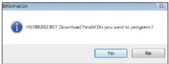 Information H67BR802.BST Download Finish! Do you want to program ? Yes No