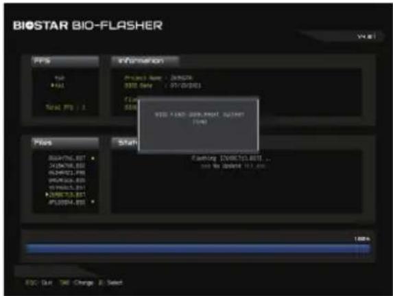 BIOSTAR BIO-FLASHER File Photo Name: BIOSCAN 0002 Data: 07/05/2013 File ID: 0002 0002 AWD 2009-POST-START 1546 Status Flaming [NIRCTO.BIT] and for default in all cases. 100% ESC Out: 10% Change & Select