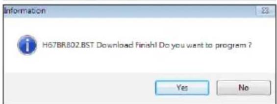 Information H67BR802.BST Download Finish! Do you want to program ? Yes No