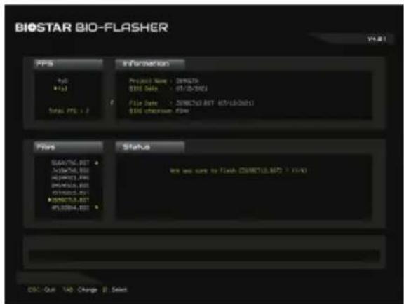 BIOSTAR BIO-FLASHER V4.81 PPS Information Full • Full Total PFS = 2 Project Name: CORNETH BRE Date: 07/25/2021 File Path: CORNETH.BST - BRT/schrodt BRE choice: FBS Files STARTING.PST • CORNETH.BST • CORNETH.BST • CORNETH.BST • CORNETH.BST Status Not used to flash CORNETH.BST > 1/4/4 ©C: Quit TV6 Change B Select