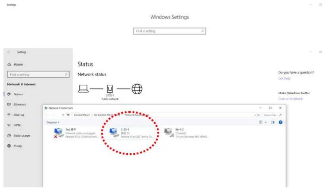 Settings Windows Settings Find a setting Settings Home First a setting Network & Internet Status Ethernet Dial up VPN Data usage Proxy Status Network status 3.135-1 Public network Do you have a question? Get help Make Windows better Give us feedback Network Connections Control Panel - All Control Panel 2000 - Network Connection Organise 2nd Round Network Cable unplugged Rearout FCLUSTOS/BTCs teml.. 1.135-1 视频 32 Features FPe-GBE family Co.. Wi-Fi-2 Disabled EP-Ue Wireless MU-MMOLO