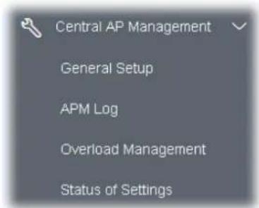 Central AP Management General Setup APM Log Overload Management Status of Settings