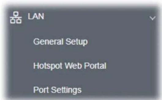 LAN General Setup Hotspot Web Portal Port Settings
