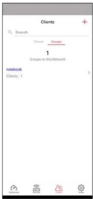 Clients Search Clients Groups 1 Groups on this Network notebook Clients : 1 >