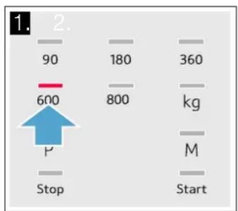1. 2. 90 180 360 600 800 kg P M Stop Start