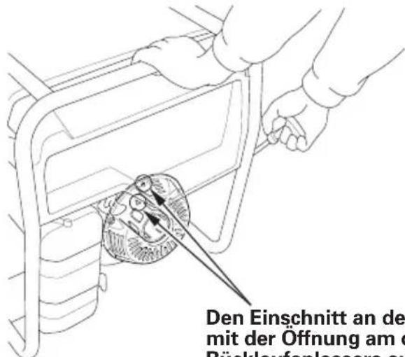 Den Einschnitt an der mit der Öffnung am d Rücklaufanlassers an