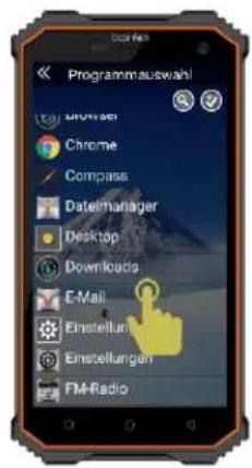 Programmauswahl Chrome Compass Datelmanager Desktop Downloads E-Mail Einstellung Einstellungen FM-Radio