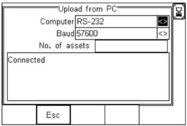Upload from PC Computer RS-232 Baud 57600 No. of assets Connected Esc