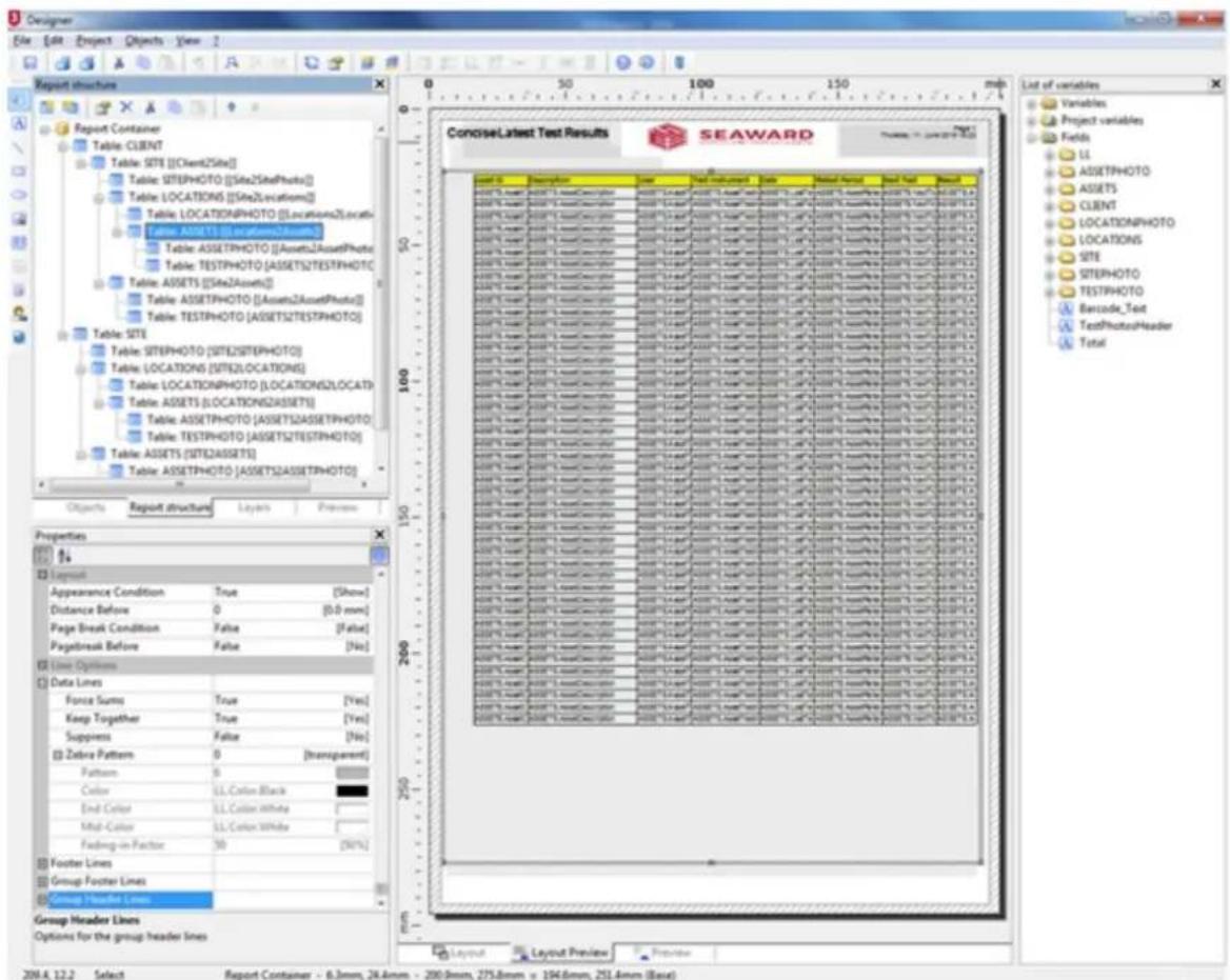 Designer File Edit Project Objects View 2 Report structure Report Container Table: CLIENT Table: SITE [Client2Site] Table: SITEPHOTO [Site2SitePhoto] Table: LOCATIONS [Site2Locations] Table: LOCATIONPHOTO [Locations2Location] Table: ASSETS [ASP2AssetPHOTO] Table: ASSETS [Site2AssetPHOTO] Table: ASSETS [SITE2AssetPHOTO] Table: ASSETS [SITE2AssetPHOTO] Table: ASSETS [SITE2AssetPHOTO] Table: ASSETS [SITE2AssetPHOTO] Table: ASSETS [SITE2AssetPHOTO] Table: ASSETS [SITE2AssetPHOTO] Table: ASSETS [SITE2AssetPHOTO] Table: ASSETS [SITE2AssetPHOTO] Table: ASSETS [SITE2AssetPHOTO] Table: ASSETS [SITE1AssetPHOTO] Table: ASSETS [SITE1AssetPHOTO] Table: ASSETS [SITE1AssetPHOTO] Table: ASSETS [SITE1AssetPHOTO] Table: ASSETS [SITE1AssetPHOTO] Table: ASSETS [SITE1AssetPHOTO] Table: ASSETS [SITE1AssetPHOTO] Table: ASSETS [SITE1AssetPHOTO] Table: ASSETS [SITE1AssetPHOTO] Table: ASSETS [SITE1ASSETS] Table: ASSETS [SITE1ASSETS] Table: ASSETS [SITE1ASSETS] Table: ASSETS [SITE1ASSETS] Properties Layout Appearance Condition True [Show] Distance Before 0 [0.0 mm] Page Break Condition False [False] Pagbnreak Before False [No] Line Options Data Lines Force Sums True [Yes] Keep Together True [Yes] Suppines False [No] Zebra Pattern 0 [Transparent] Pattern 0 Color LL-Color Black End Color LL-Color White Mid-Color LL-Color White Fading-in Factor 30 [50%] Footer Lines Group Footer Lines Group Header Lines Options for the group header lines 50 100 150 200 250 mm ConciseLatest Test Results SEAWARD List of variables Variables Project variables Fields LL ASSETSPHOTO ASSETS CLIENT LOCATIONPHOTO LOCATIONS SITE SITEPHOTO TESTPHOTO Barcode_Test TextPhotoHeader Total Layout Description Date Document Date Modified Address Read Text Print [0] 0 100 150 180 210 240 270 300 330 360 390 420 450 480 510 540 570 600 630 660 690 720 750 780 810 840 870 900 930 960 990 1200 1500 1800 2100 2400 2700 3000 3300 3600 3900 4200 4500 4800 5100 5400 5700 6000 6300 6600 6900 7200 7500 7800 8100 8400 8700 9000 9300 9600 9900 1200 1500 1800 2100 2400 2700 3000 3300 3600 3900 4200 4500 4800 5100 5400 5700 6000 6300 6600 69 255 Layout Description Date Document Date Modified Address Read Text Print [1] SET PHOTO ASSETS DESCRIPTION ASSETS NAME STATEMENT STATEMENT STATEMENT STATEMENT STATEMENT STATEMENT STATEMENT STATEMENT STATEMENT STATEMENT STATEMENT STATEMENT STATEMENT STATEMENT STATEMENT STATEMENT STATEMENT STATEMENT STATEMENT STATEMENT STATEMENT STATEMENT STATEMENT STATEMENT STATEMENT STATEMENT STATEMENT STATEMENT STATEMENT STATEMENT STATEMENT STATEMENT STATEMENT STATEMENT STATEMENT STATEMENT STATEMENT STATEMENT STATEMENT STATEMENT STATEMENT STATEMENT STATEMENT STATEMENT STATEMENT STATEMENT STATEMENT STATEMENT STATEMENT STATEMENT STATEMENTS [2] SET PHOTO ASSETS DESCRIPTION ASSETS NAME STATEMENT STATEMENT STATEMENT STATEMENT STATEMENT STATEMENT STATEMENT STATEMENT STATEMENT STATEMENT STATEMENT STATEMENT STATEMENT STATEMENT STATEMENT STATEMENT STATEMENT STATEMENT STATEMENT STATEMENT STATEMENT STATEMENT STATEMENT STATEMENT STATEMENT STATEMENT STATEMENT STATEMENT STATEMENT STATEMENT STATEMENT STATEMENT STATEMENT STATEMENT STATEMENT STATEMENT STATEMENT STATEMENT STATEMENT STATEMENT STATEMENT STATEMENT STATEMENT State [3] SET PHOTO ASSETS DESCRIPTION ASSETS NAME STATEMENT STATEMENT STATEMENT STATEMENT STATEMENT STATEMENT STATEMENT STATEMENT STATEMENT STATEMENT STATEMENT STATEMENT STATEMENT STATEMENT STATEMENT STATEMENT STATEMENT STATEMENT STATEMENT STATEMENT STATEMENT STATEMENT STATEMENT State [4] SET PHOTO ASSETS DESCRIPTION ASSETS NAME STATEMENT STATEMENT STATEMENT STATEMENT STATEMENT STATEMENT STATEMENT STATEMENT STATEMENT STATEMENT State [5] SET PHOTO ASSETS DESCRIPTION ASSETS NAME STATEMENT State State State State State State State State State State State State State State State State State State State State State State State State State State State State State State State State State State State State State State State State State State State State State State State State State State State State State State State State State State State State State State State State State State State State State State State State State State State State State State State State State State State State State State State State State State State State State State State State State State State State Statesa [6] SET PHOTO ASSETS DESCRIPTION ASSETS NAME STATEMENT NAME STATEMENT NAME STATEMENT NAME STATEMENT NAME STATEMENT NAME STATEMENT NAME STATEMENT NAME STATEMENT NAME STATEMENT NAME STATEMENT NAME STATEMENT NAME STATEMENT NAME STATEMENT NAME STATEMENT NAME STENANCE NAME STENANCE NAME STENANCE NAME STENANCE NAME STENANCE NAME STENANCE NAME STENANCE NAME STENANCE NAME STENANCE NAME STENANCE NAME STENANCE NAME STENANCE NAME STENANCE NAME STENANCE NAME STENANCE NAME STENANCE NAME STENANCE NAME STENANCE NAME STENANCE NAME STENANCE NAME STENANCE NAME STENANCE NAME STENANCE NAME STENANCE NAME STENANCE NAME STENCE NAME STENCE NAME STENCE NAME STENCE NAME STENCE NAME STENCE NAME STENCE NAME STENCE NAME STENCE NAME STENCE NAME STENCE NAME STENCE NAME STENCE NAME STENCE NAME STENCE NAME STENCE NAME STENCE NAME STENCE NAME STENCE NAME STENCE NAME STENCE NAME STENCE NAME STENCE NAME STENCE NAME STENCE NAME STENCA NAME STENCA NAME STENCA NAME STENCA NAME STENCA NAME STENCA NAME STENCA NAME STENCA NAME STENCA NAME STENCA NAME STENCA NAME STENCA NAME STENCA NAME STENCA NAME STENCA NAME STENCA NAME STENCA NAME STENCA NAME STENCA NAME STENCA NAME STENCA NAME STENCA NAME STENCA NAME STENCA NAME STENCA NAME STEN CA NAME STEN CA NAME STEN CA NAME STEN CA NAME STEN CA NAME STEN CA NAME STEN CA NAME STEN CA NAME STEN CA NAME STEN CA NAME STEN CA NAME STEN CA NAME STEN CA NAME STEN CA NAME STEN CA NAME STEN CA NAME STEN CA NAME STEN CA NAME STEN CA NAME STEN CA NAME STEN CA NAME STEN CA NAME STEN CA NAME STEN CA NAME STEN CA NAME STENCA NAME STENCA NAME STENCA NAME STENCA NAME STENCA NAME STENCA NAME STENCA NAMESTENCA NAME STENCA NAMESTENCA NAMESTENCA NAMESTENCA NAMESTENCA NAMESTENCA NAMESTENCA NAMESTENCA NAMESTENCA NAMESTENCA NAMESTENCA NAMESTENCA NAMESTENCA NAMESTENCA NAMESTENCA NAMESTENCA NAMESTENCA NAMESTENCA NAMESTENCA NAMESTENCA NAMESTENCA NAMESTENCA NAMESTENCA NAMESTENCA NAMESTENCA NAMESTENCA NAMECONCISELatest Test Results SEAWARD List of variables Variables Project variables Fields LL ASSETSPHOTO ASSETS CLIENT LOCATIONPHOTO LOCATIONS SITE SITEPHOTO TESTPHOTO Barcode_Test TextPhotoHeader Total
