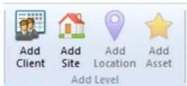 Add Client Add Site Add Location Add Asset Add Level