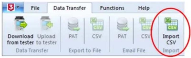 File Data Transfer Functions Help Download from tester Upload to tester Data Transfer PAT CSV PAT CSV Email File Import CSV Import Export to File