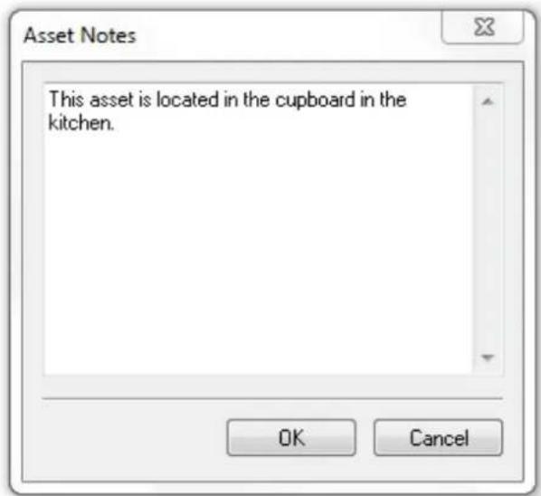 Asset Notes This asset is located in the cupboard in the kitchen. OK Cancel