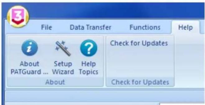 File Data Transfer Functions Help i Setup ? Check for Updates About Setup Help PATGuard ... Wizard Topics About Check for Updates