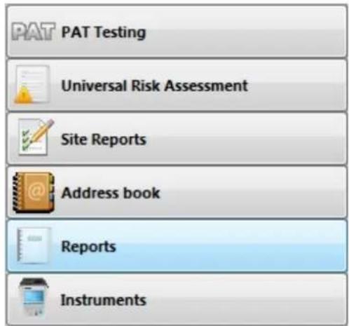 PAT PAT Testing Universal Risk Assessment Site Reports Address book Reports Instruments
