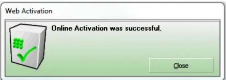 Web Activation Online Activation was successful. Close