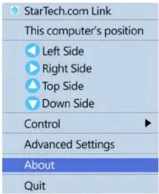 StarTech.com Link This computer's position Left Side Right Side Top Side Down Side Control Advanced Settings About Quit