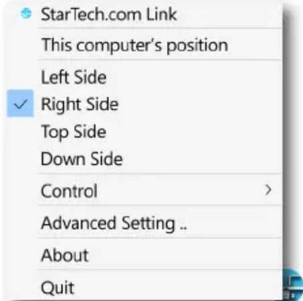 StarTech.com Link This computer's position Left Side Right Side Top Side Down Side Control > Advanced Setting .. About Quit