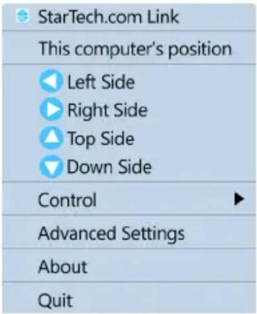StarTech.com Link This computer's position Left Side Right Side Top Side Down Side Control Advanced Settings About Quit