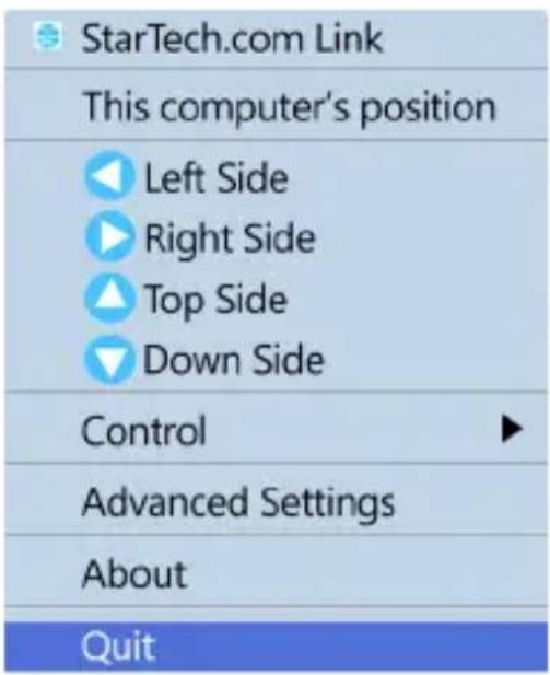 StarTech.com Link This computer's position Left Side Right Side Top Side Down Side Control Advanced Settings About Quit