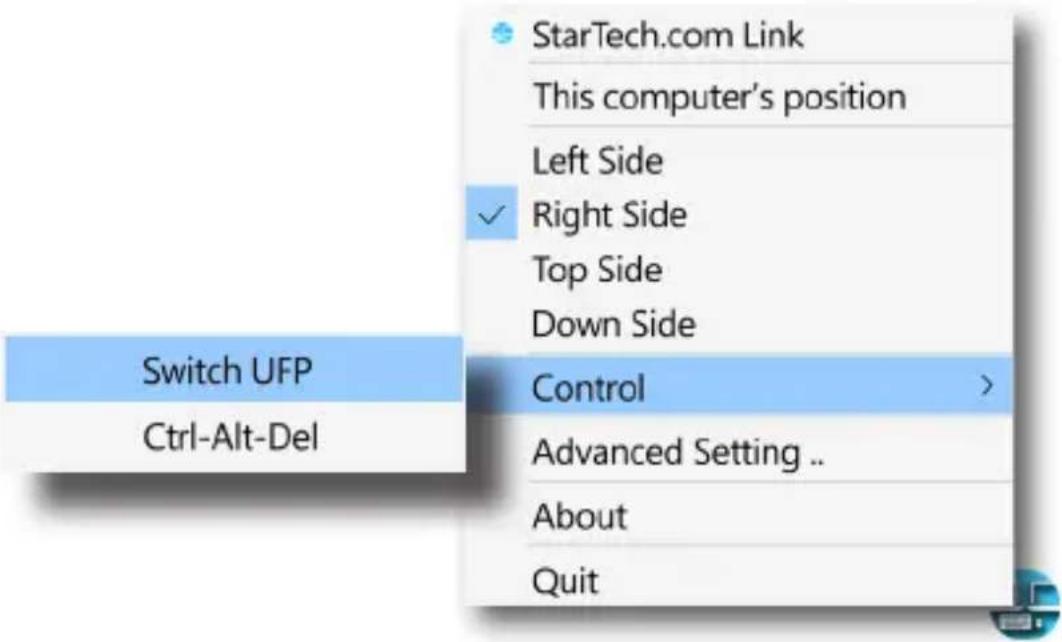 Switch UFP Ctrl-Alt-Del StarTech.com Link This computer's position Left Side Right Side Top Side Down Side Control Advanced Setting .. About Quit