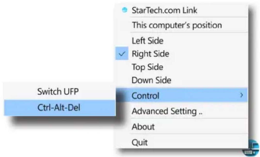 Switch UFP Ctrl-Alt-Del StarTech.com Link This computer's position Left Side Right Side Top Side Down Side Control Advanced Setting .. About Quit
