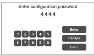 Enter configuration password 4 4 4 4 1 2 3 4 5 6 7 8 9 0 Enter Escape Canc