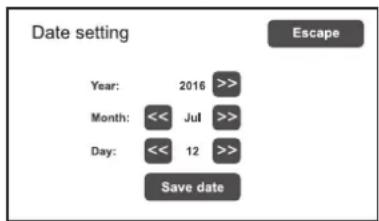 Date setting Year: 2016 >> Month: << Jul >> Day: << 12 >> Save date Escape
