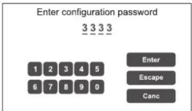 Enter configuration password 3 3 3 3 1 2 3 4 5 6 7 8 9 0 Enter Escape Canc