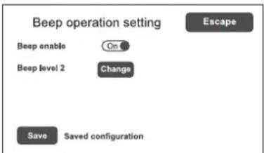 Beep operation setting Escape Beep enable On Beep level 2 Change Save Saved configuration