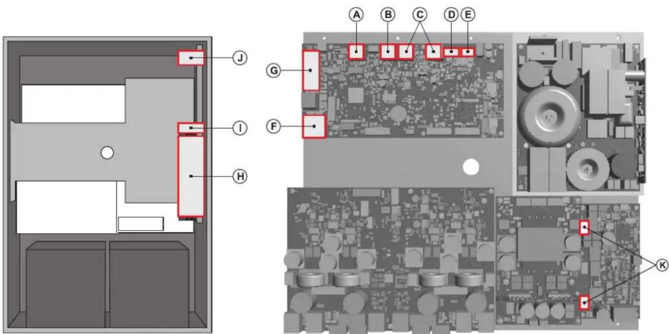 Technical diagram of an electronic device interior with labeled components and internal circuitry