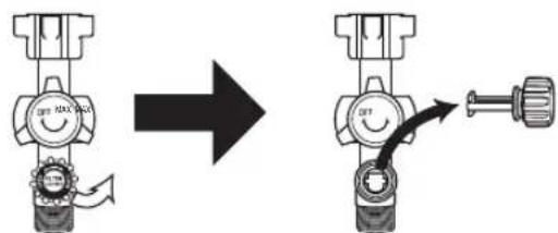 Diagram illustrating the process of a valve mechanism with labeled components and directional arrows indicating motion.