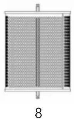 Diagram of a rectangular device with a central vertical line and textured surface, labeled '8' at the bottom (no text or symbols on the diagram itself)