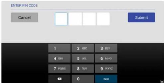 ENTER PIN CODE Cancel Submit 1 2 ABC 3 DEF 4 GHI 5 JKL 6 MNO 7 POIRS 8 TUV 9 WXYZ 0 Next