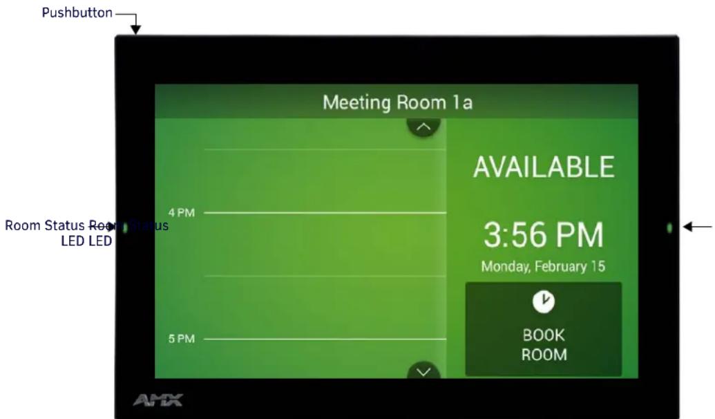 Pushbutton Meeting Room 1a 4 PM Room Status Room Status LED LED AVAILABLE 3:56 PM Monday, February 15 5 PM BOOK ROOM AMX