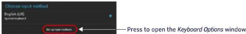 Choose input method English (US) System keyboard Set up input methods Press to open the Keyboard Options window
