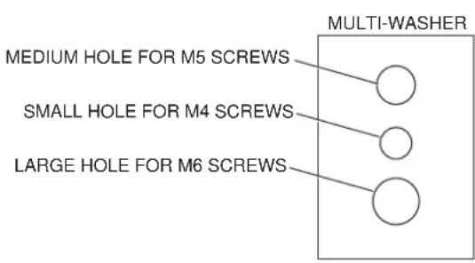 MULTI-WASHER MEDIUM HOLE FOR M5 SCREWS SMALL HOLE FOR M4 SCREWS LARGE HOLE FOR M6 SCREWS