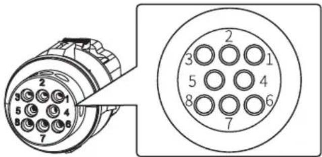 Technical diagram of a 16-pin electrical connector with pin numbering and internal wiring layout