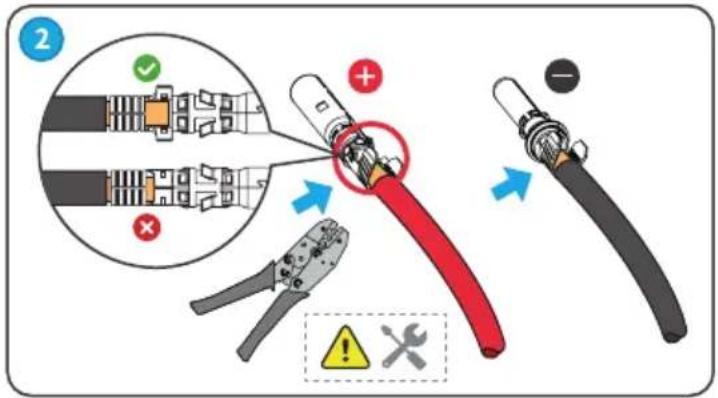Diagram illustrating cable connection and repair process with labeled components and warning symbols
