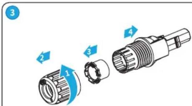Diagram showing four stages of a mechanical component with numbered parts and directional arrows indicating motion or assembly.